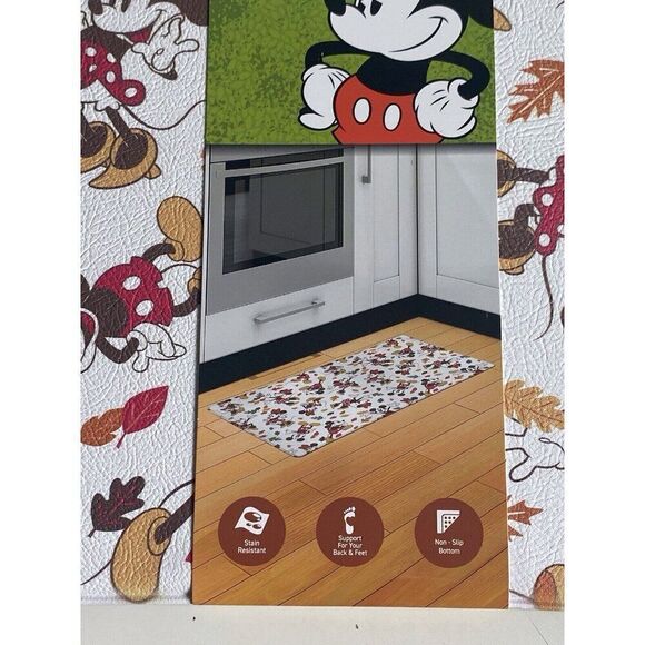 Disney Mickey & Minnie Mouse Anti Fatigue Kitchen Mat Autumn Fall Leaves 18x30” - Picture 3 of 10